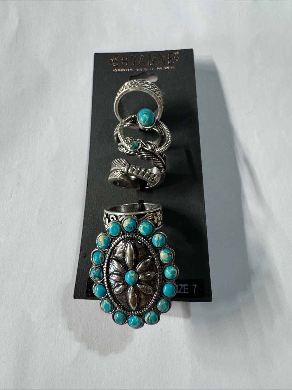 Size 7 Shyanne Turquoise Stone Silver-Tone Stackable Ring Set - Blue